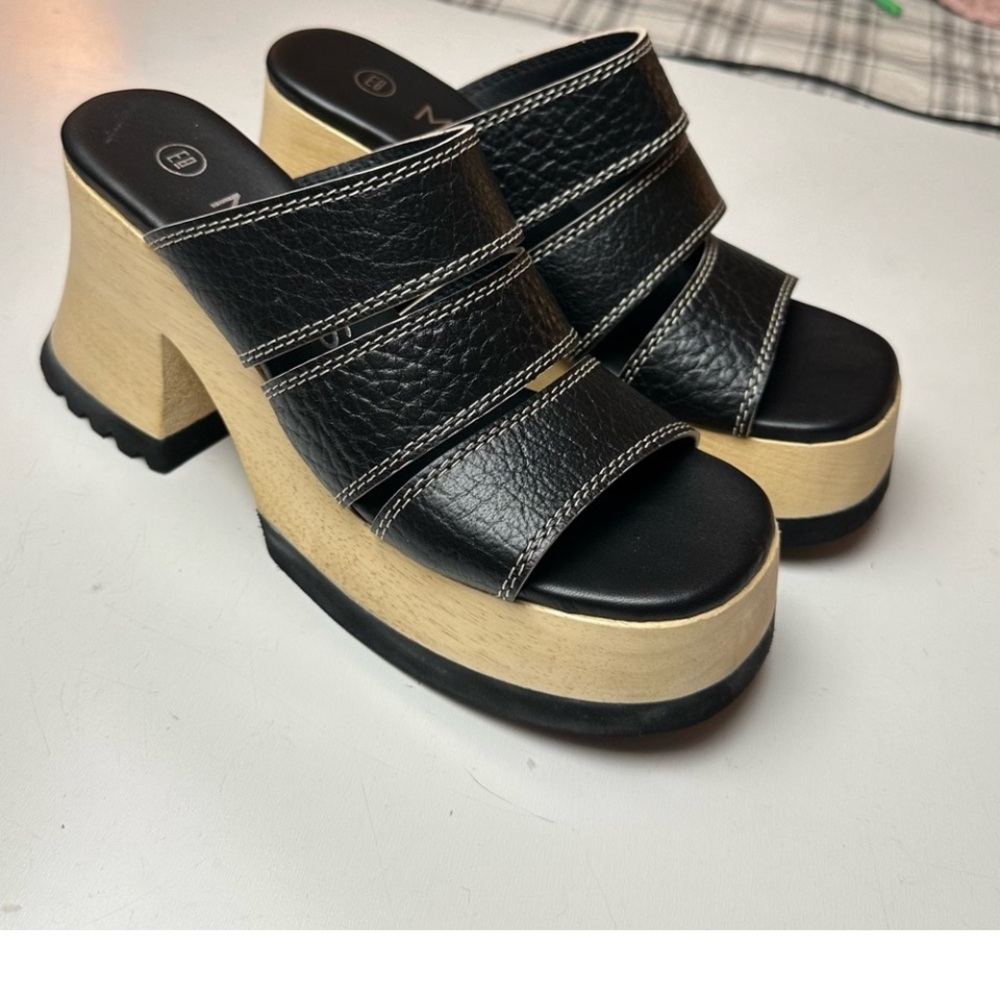 Miista Deanne Black Leather Chunky Wood Platform Sandals – 8.5 - Picture 3 of 12